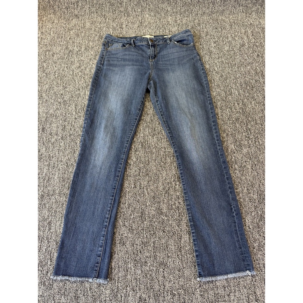 Jessica Simpson Arrow Straight Jeans Womens 30 Blue Denim Logo Cotton Frayed Hem